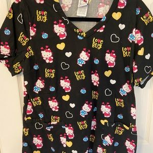 Large Hello Kitty Love Bug scrub top
